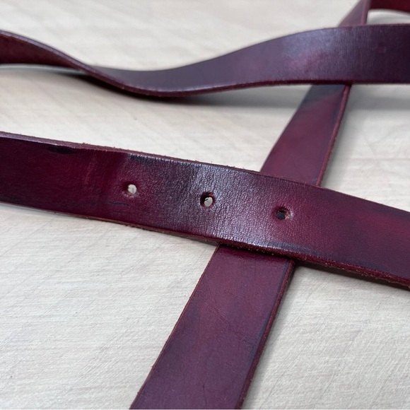 Handmade Brown/Dark Res Leather Belt with Brass Buckle 1” wide Oxblood - Picture 6 of 10